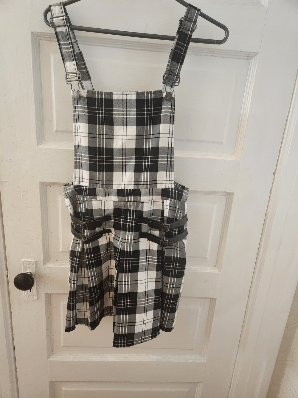 Hot Topic Black & White Plaid Pinafore Dress